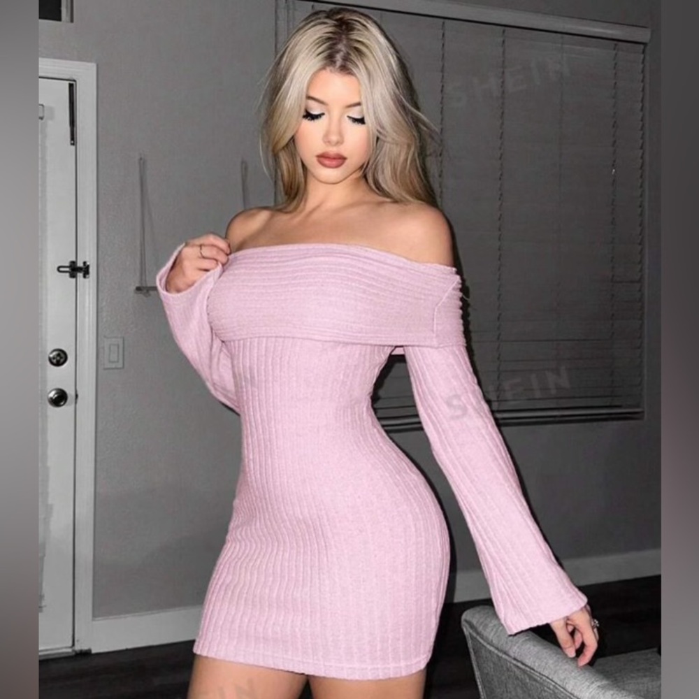 Pink off the Shoulder Cocktail Dress